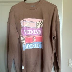Brown Sweatshirt with Book Graphic
